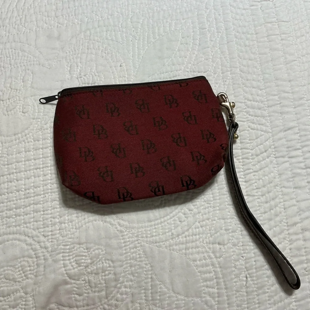 Dooney & Bourke red monogram canvas zip case with a key holder